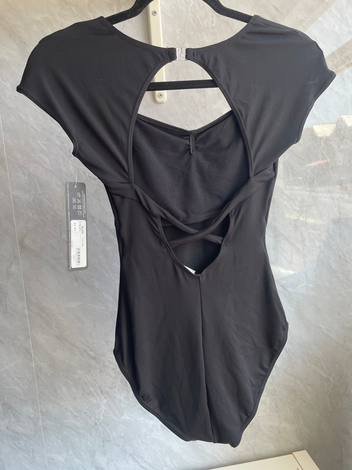 Low back cap sleeve leotard - black