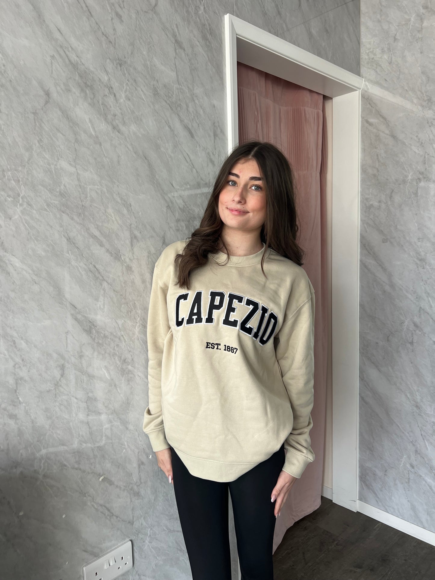 Capezio Sweatshirt Varsity Style Oatmeal Unisex Embroidered Logo