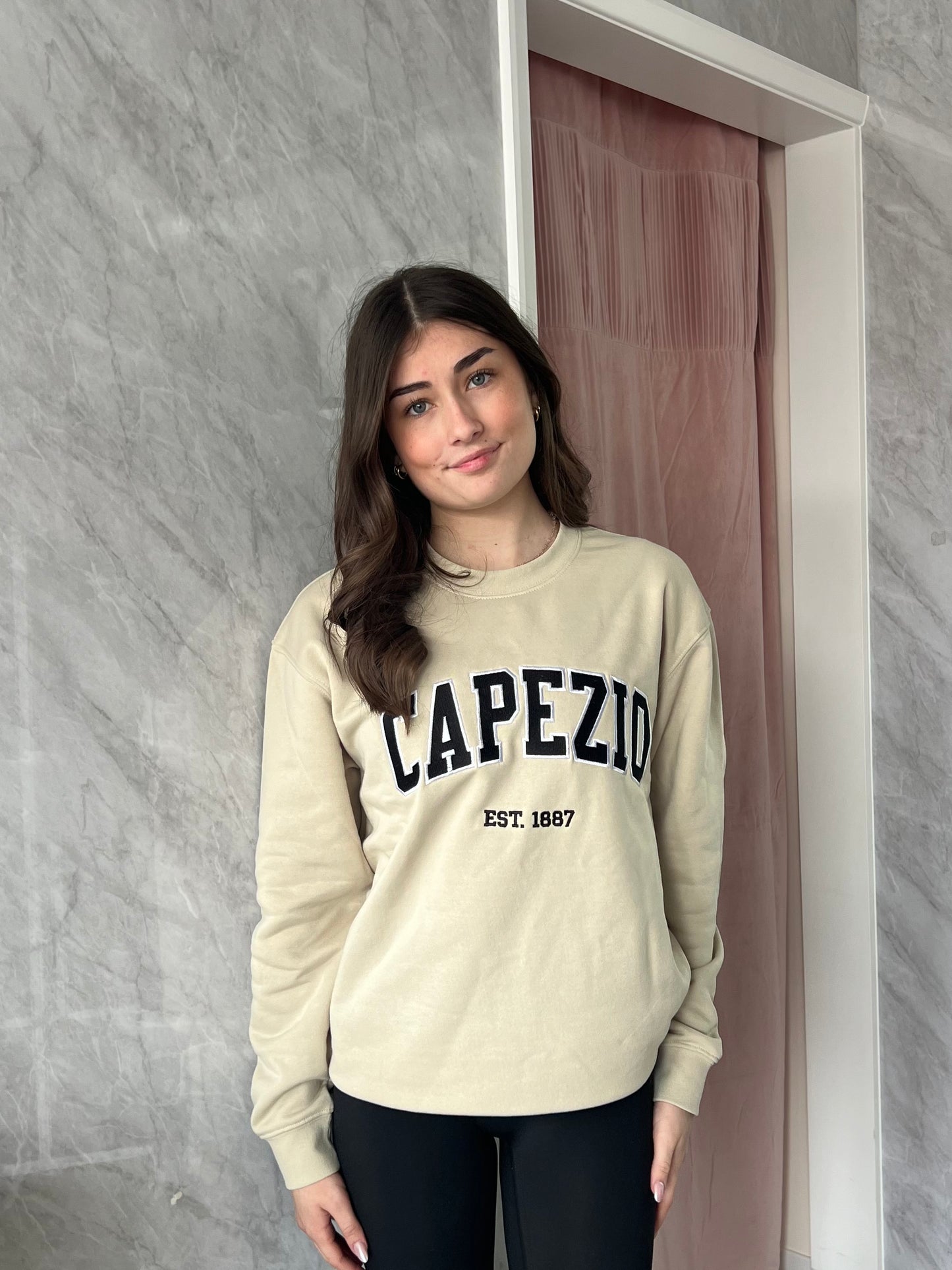 Capezio Sweatshirt Varsity Style Oatmeal Unisex Embroidered Logo