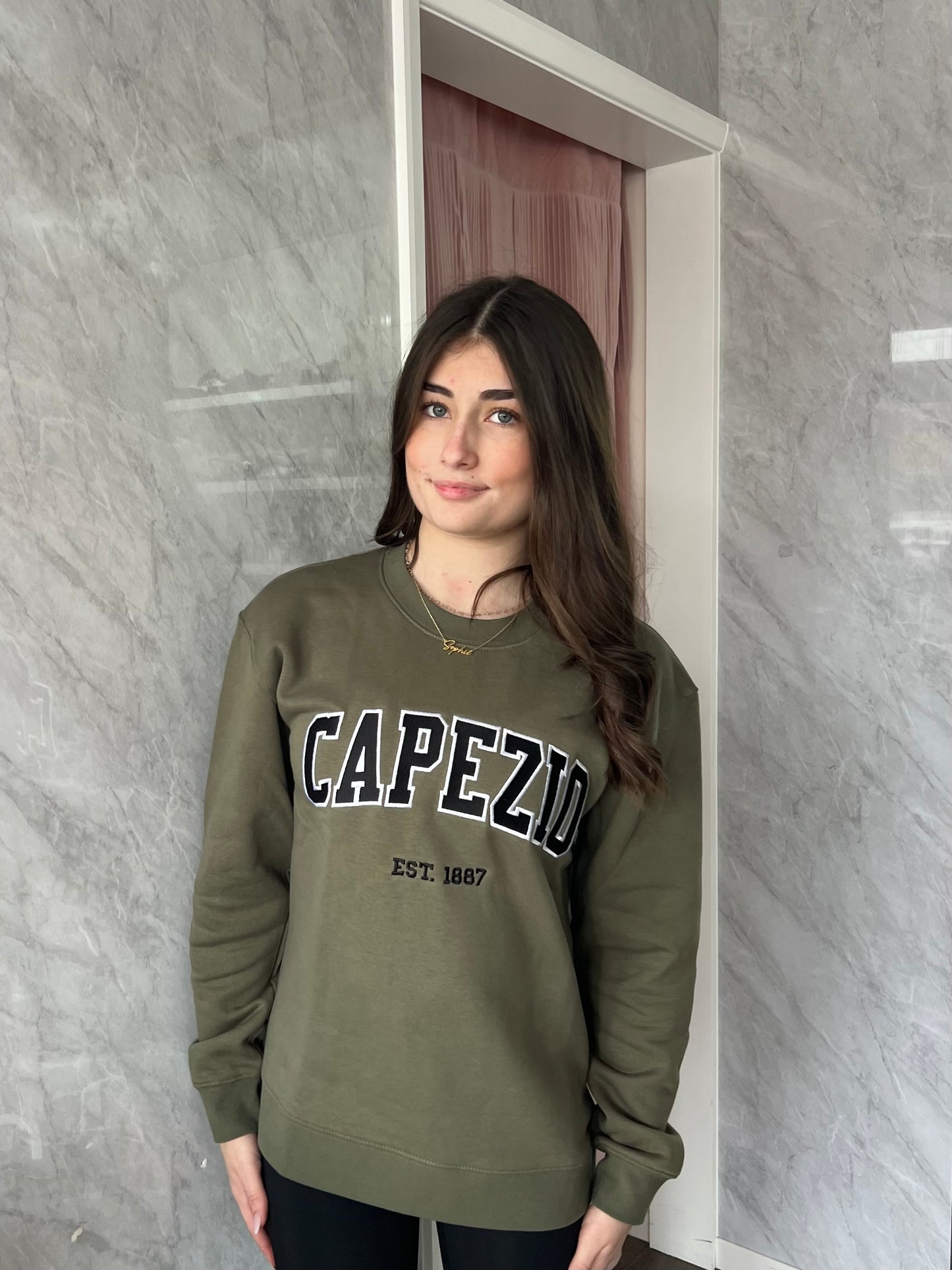 Capezio Sweatshirt Varsity Style Olive Unisex Embroidered Logo