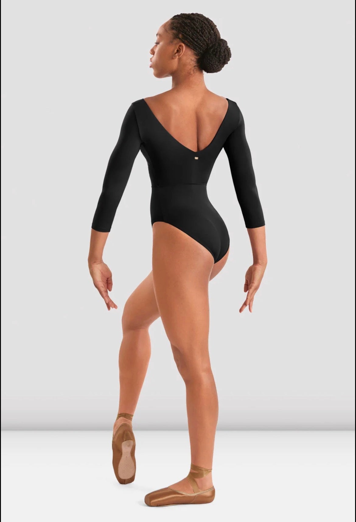 Mirella Ladies v neck three quarter sleeve Leotard - Black