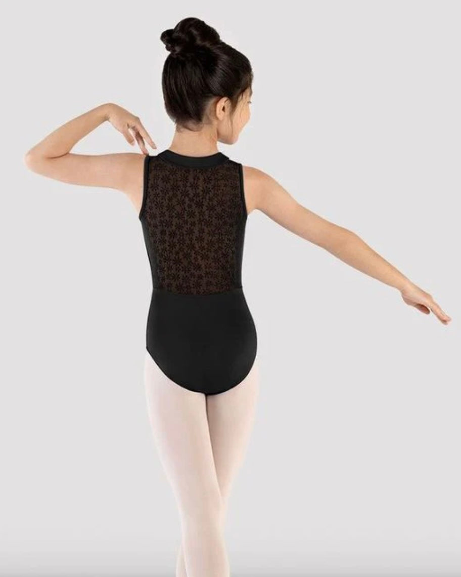 Mirella Zip Front Flower Leotard - Black