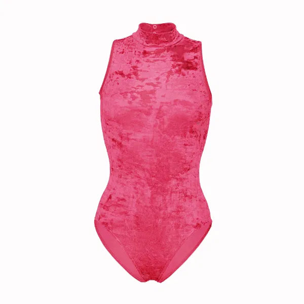 Fifi Crushed Velour Leotard - Flo Pink