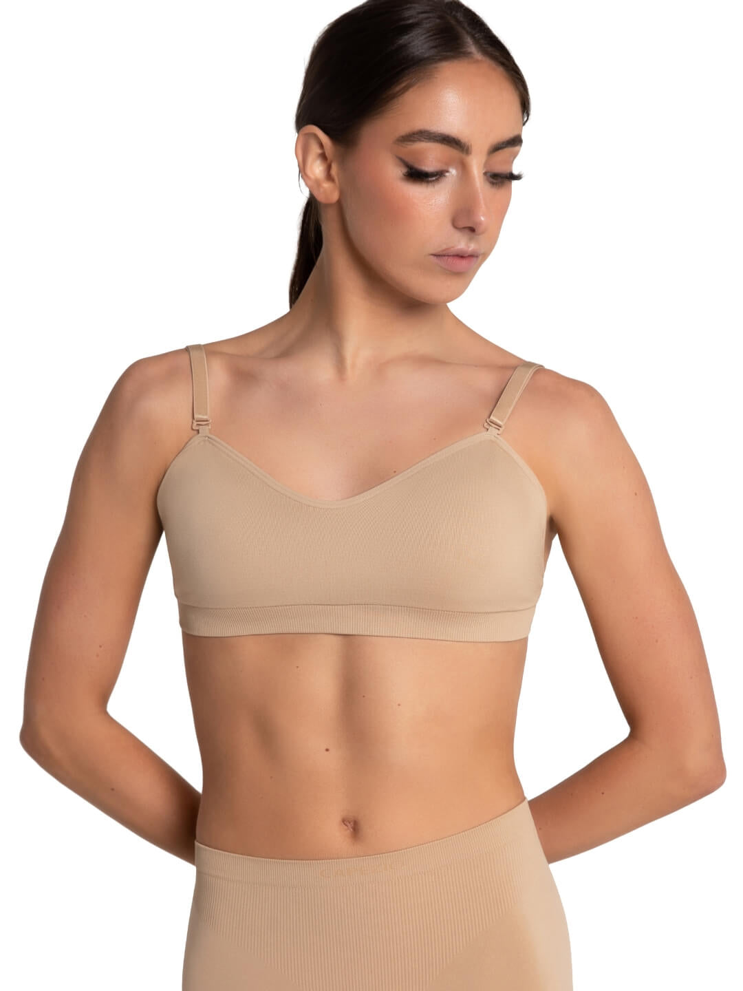 Capezio Ladies Seamless Clear Back Sweetheart Bandeau Bra - Nude