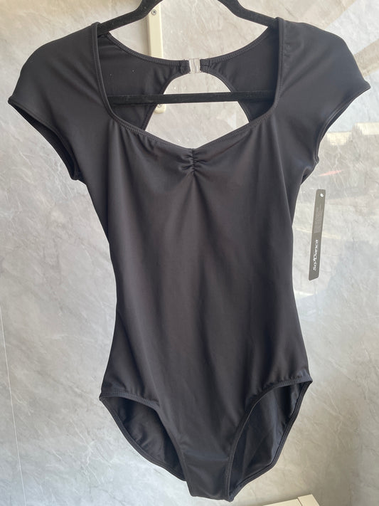 Low back cap sleeve leotard - black