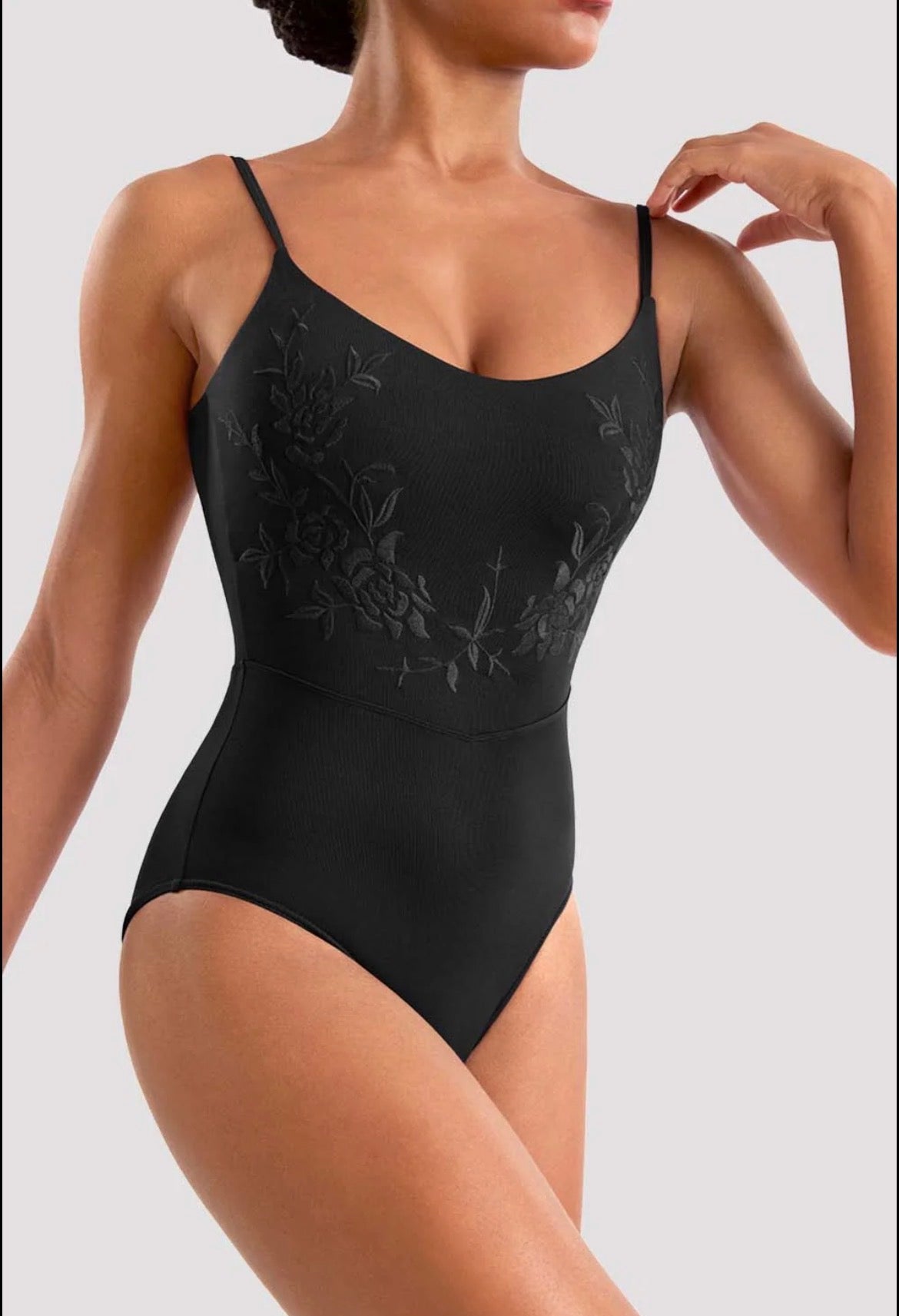 Mirella Ladies Floral Cami Leotard - Black