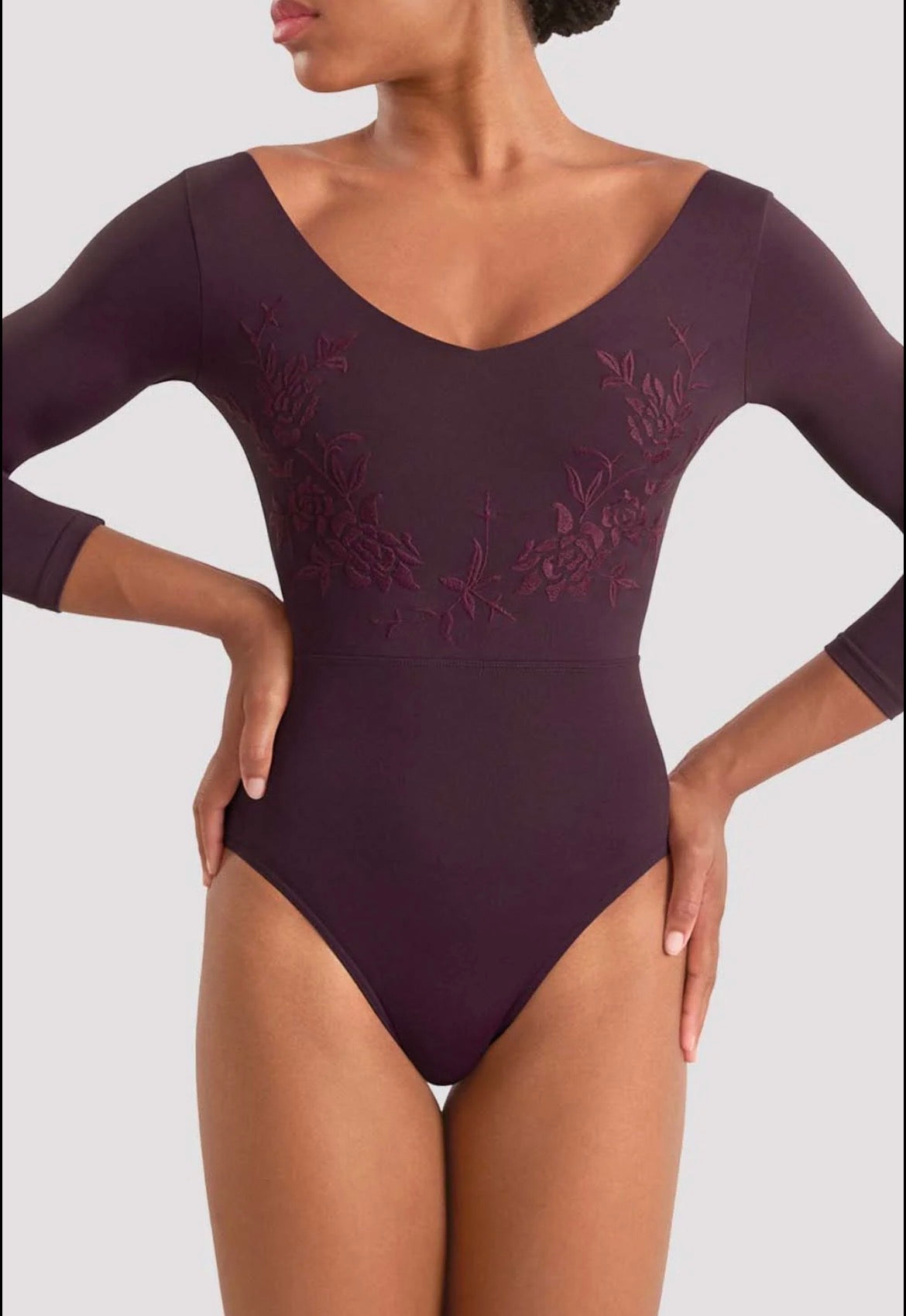 Mirella Ladies v neck three quarter sleeve Leotard - Merlot
