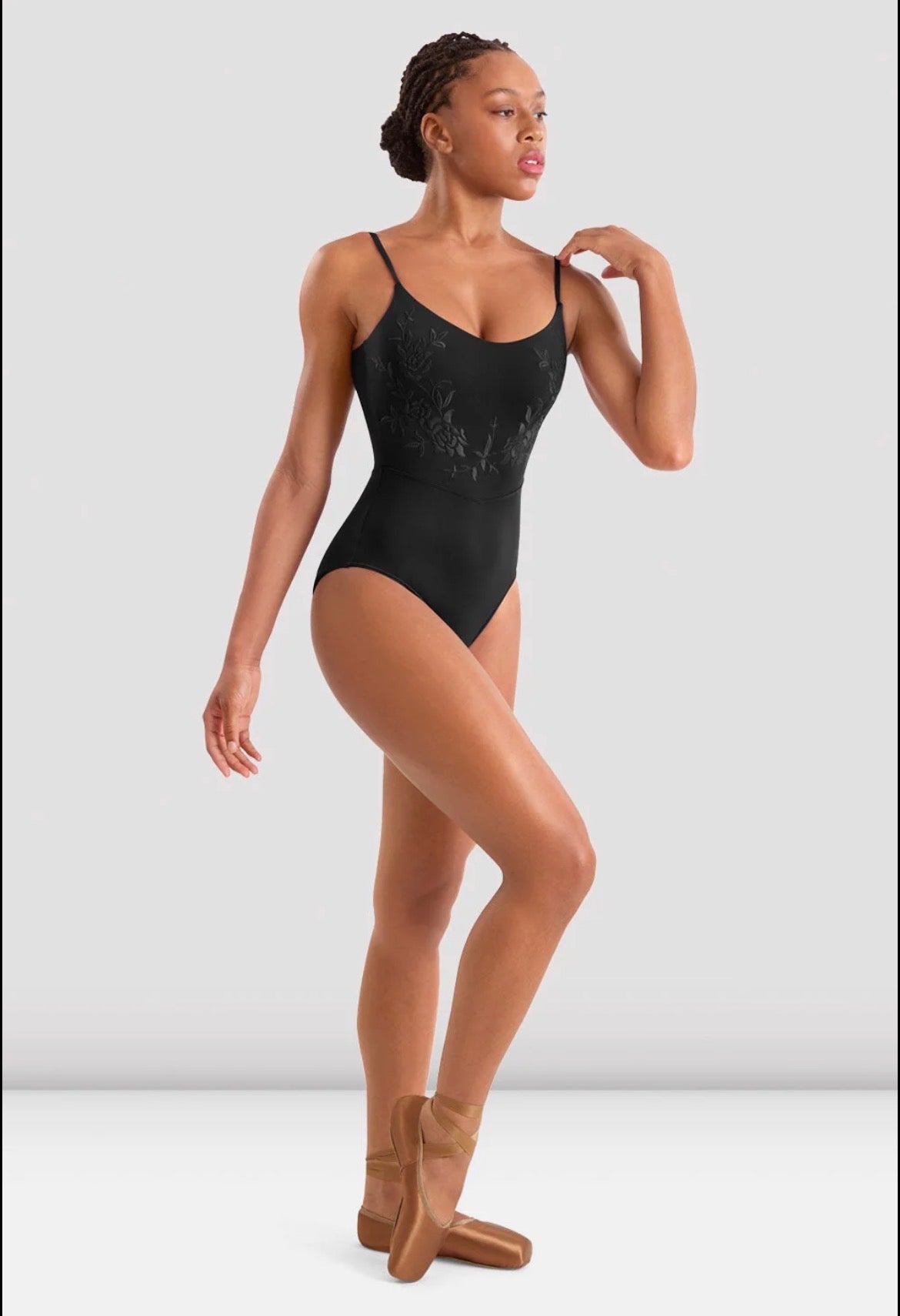 Mirella Ladies Floral Cami Leotard - Black