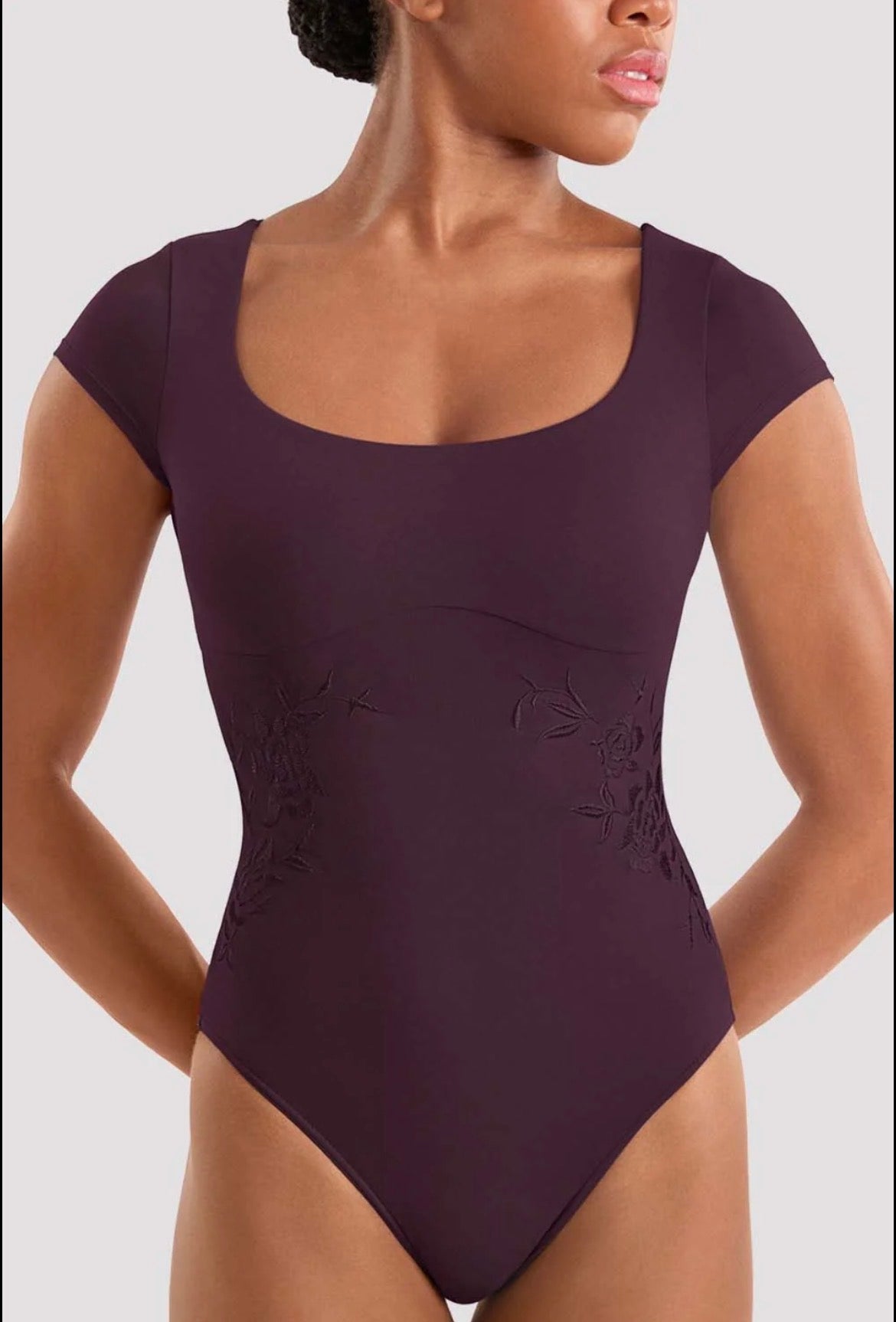 Mirella Ladies Floral Cap sleeve Leotard - Merlot