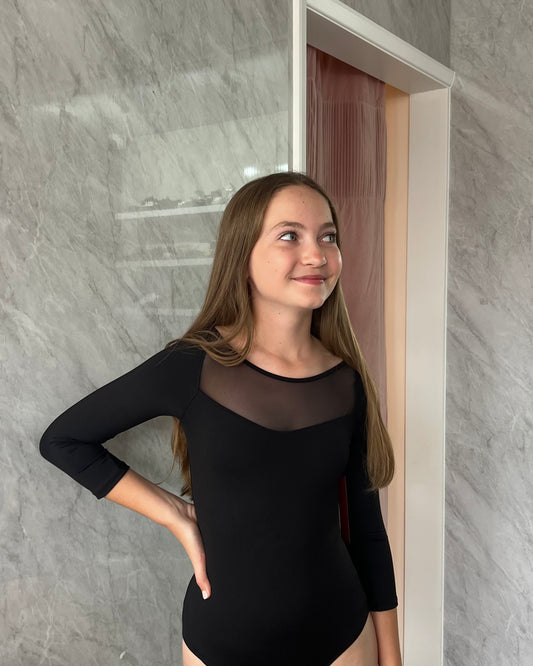 Mirella 3/4 Sleeve Leotard - Black
