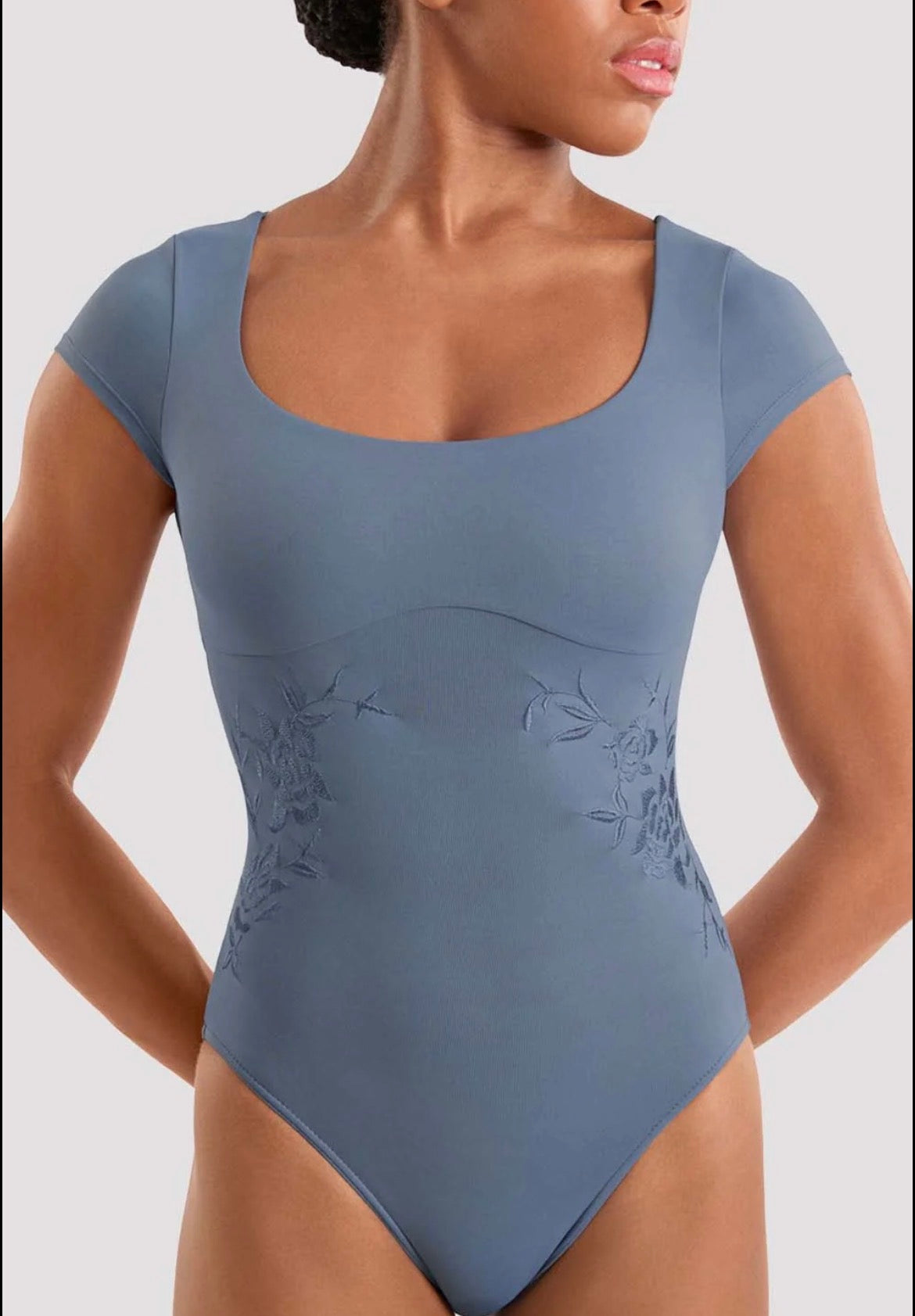 Mirella Ladies Floral Cap sleeve Leotard - Dusty Grey