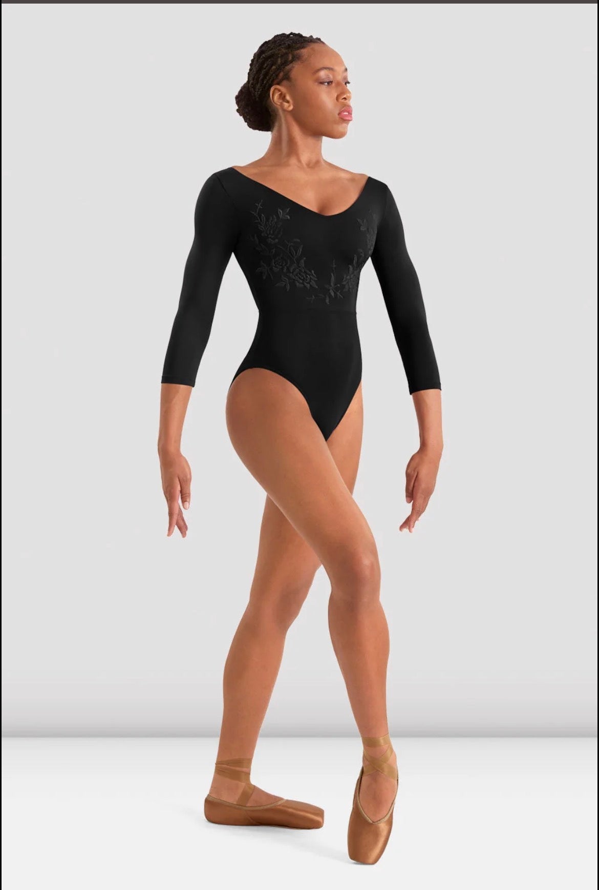 Mirella Ladies v neck three quarter sleeve Leotard - Black