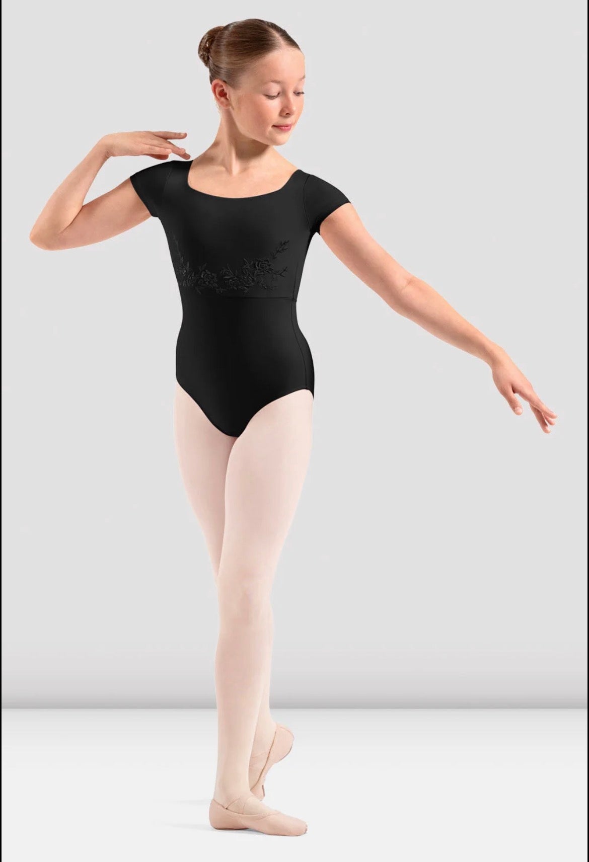 Mirella Girls Floral Cap sleeve Leotard - Black