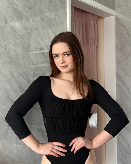 Bloch “Zoey” 3/4 Sleeve Leotard - Black