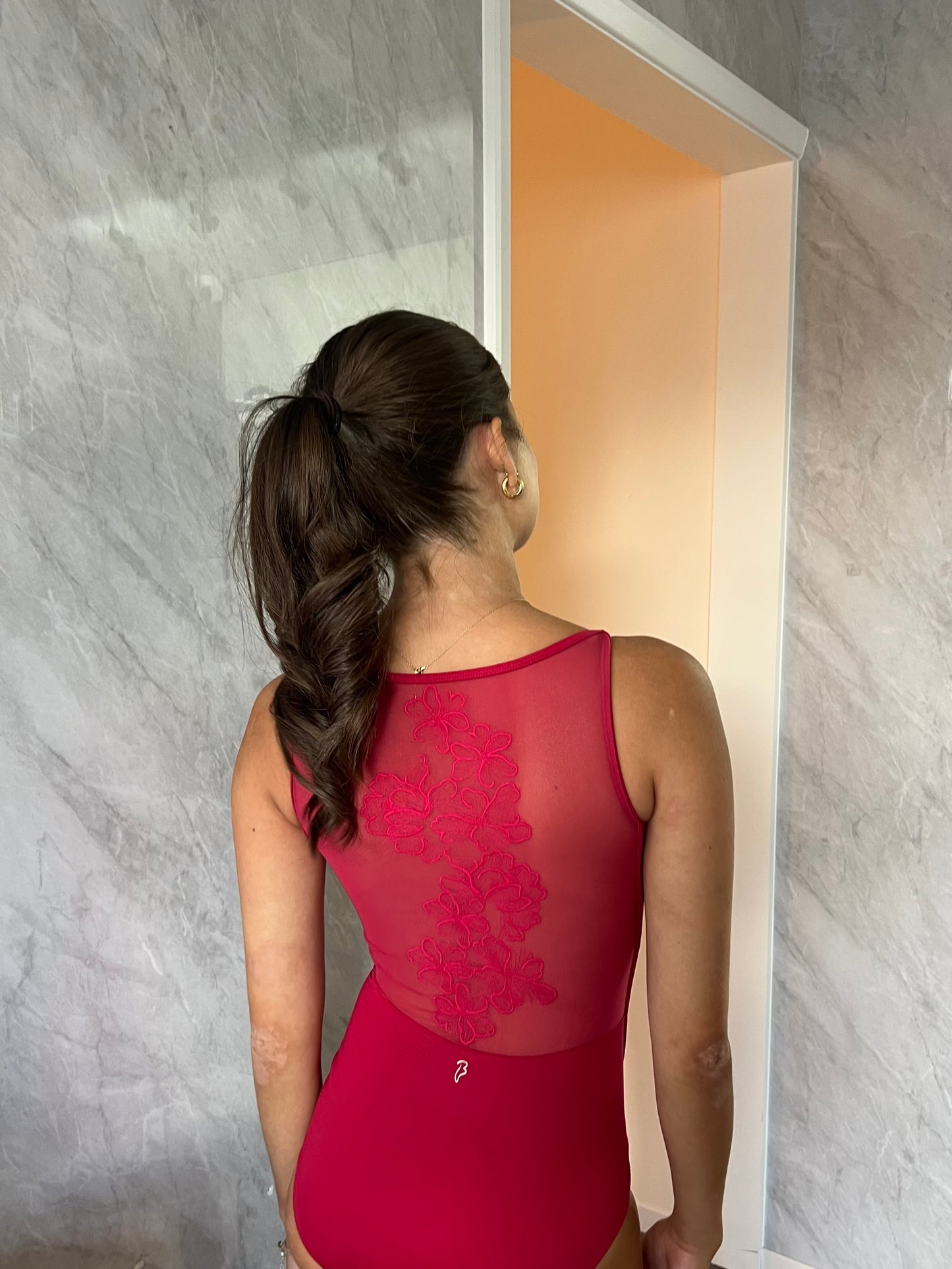 Bloch Embroidered Boat Neck Leotard “Emma” - Cherry