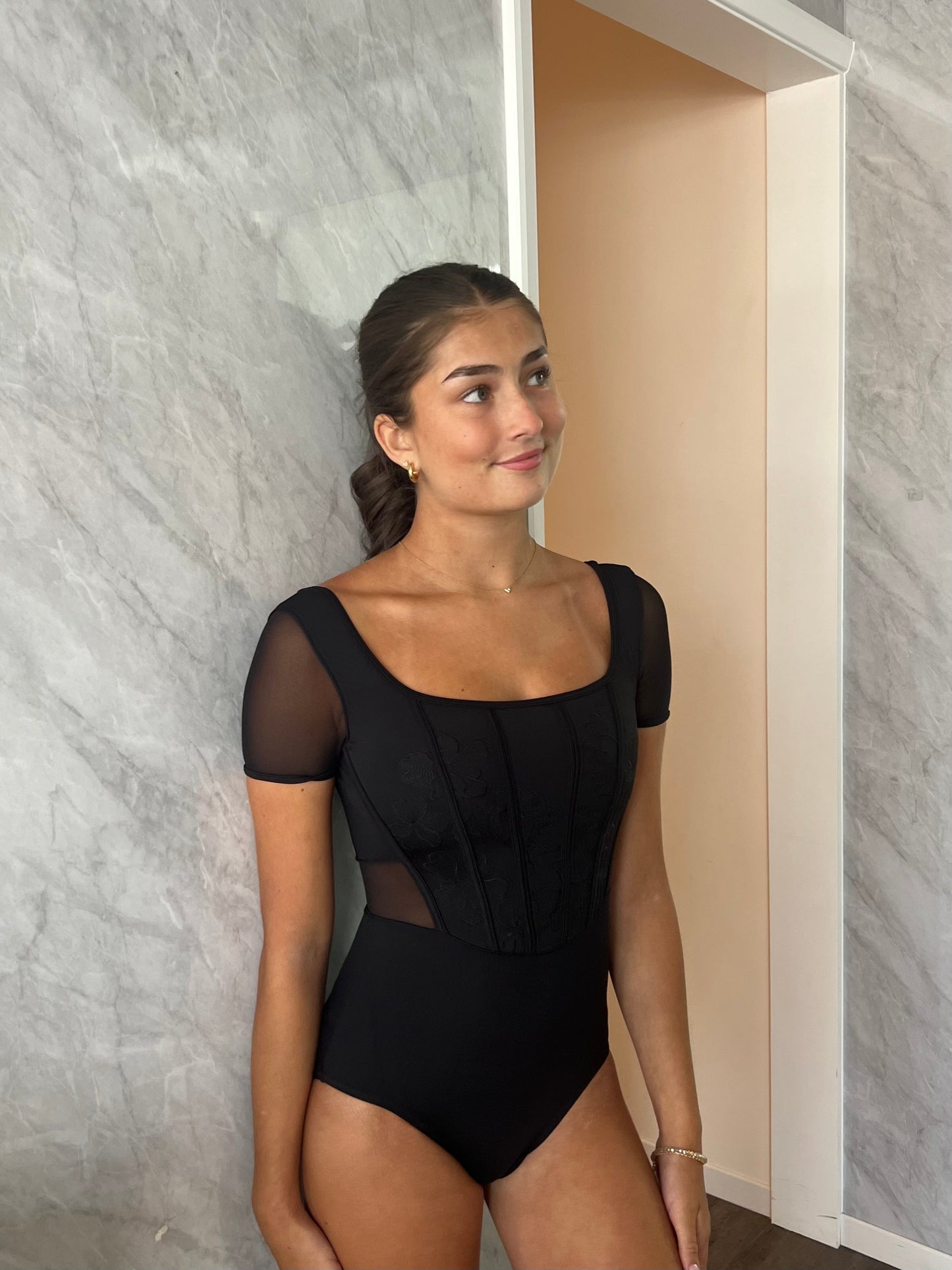 Bloch Embroidered Cap Sleeve Leotard “Olivia” - Black